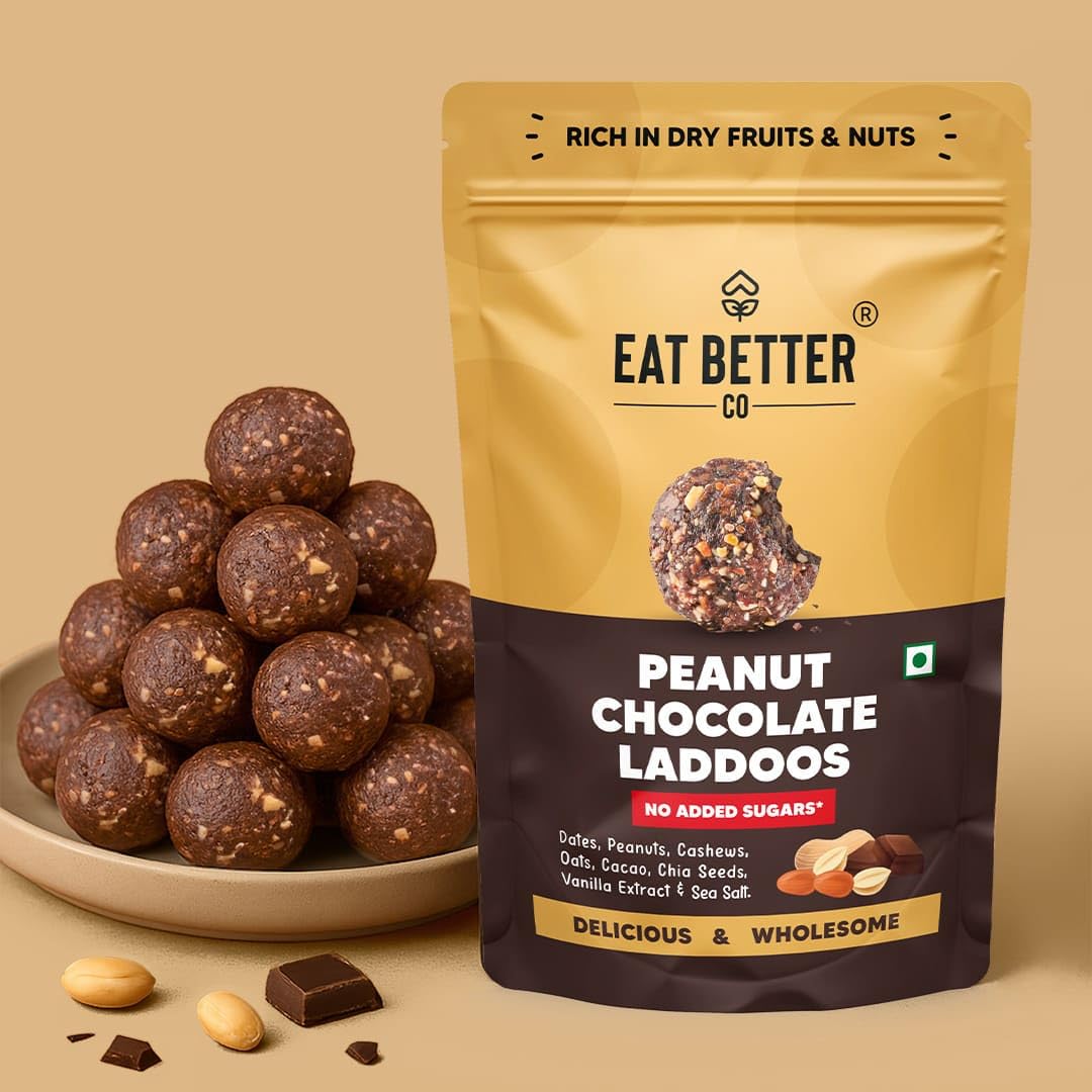 Eat Better Co - Peanut & Chocolate Sugar-Free Laddoos | Energy-Bar Replacement | 95% Dry-Fruits | High Protein & Instant Energy - Super Saver Pack Of 20 - Healthy Chocolate, No Added Sugar, 200 Gm